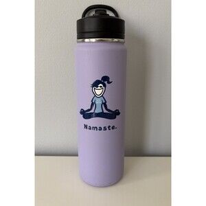 Life Is Good 24 oz Stainless Steel Tumbler Flip Straw Purple NAMASTE Yoga